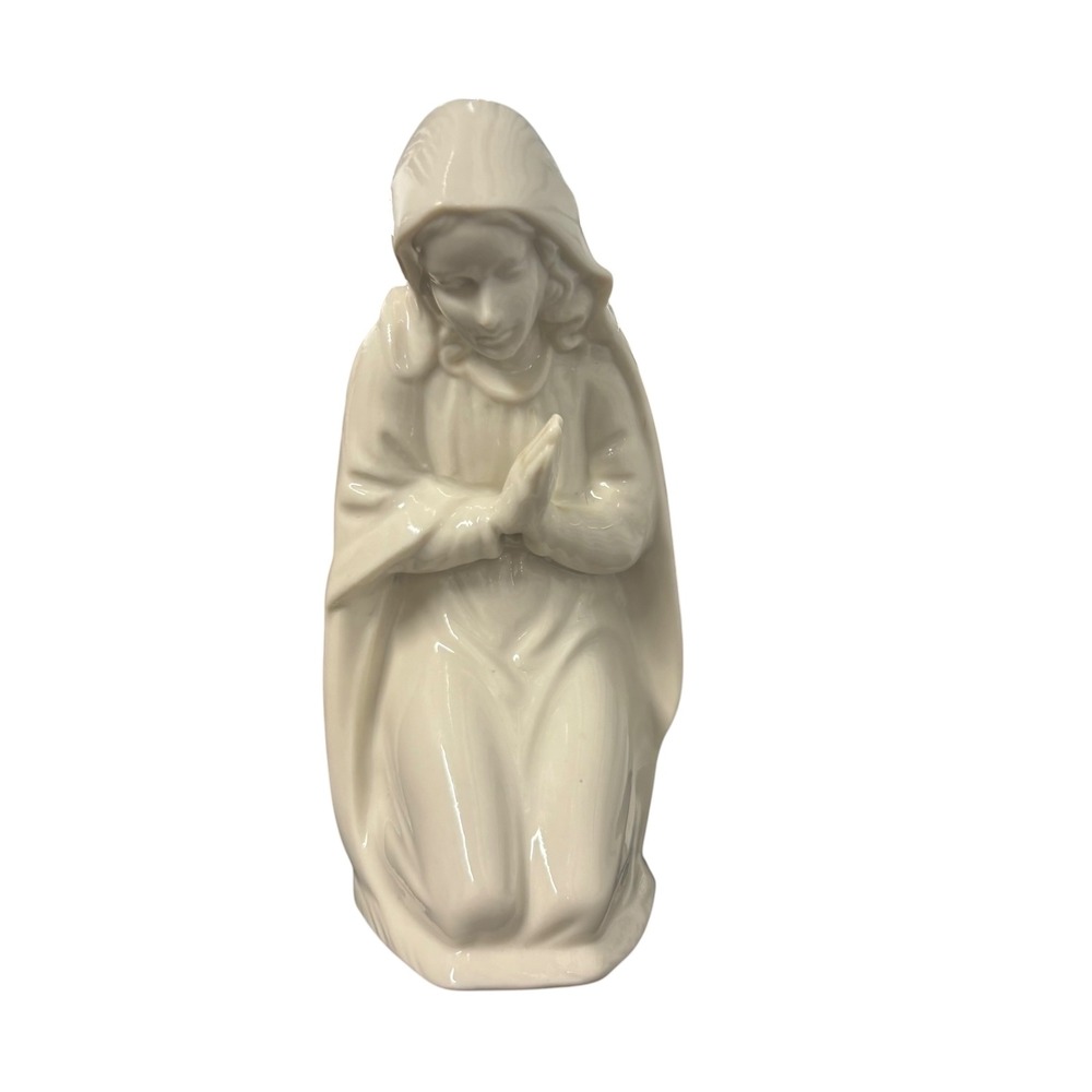 Dresden Porcelain Virgin Mary Kneeling Praying Figurine White Glazed Germany 5.5